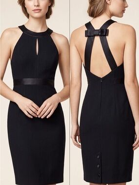 Cache Black Halter Midi Dress with Bow-Back Straps